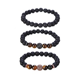 JOYA GIFT Lava Rock Stone Essential Oil Diffuser Yoga Bracelet with CZ Ball for Women Men