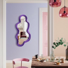 TEIPAI Wavy Wall Mirror for Girly Nursery Bedroom Decoration, 13.8x29.7 Noble Cloud-Shaped Decorative Funky Mirrors for Modern Classical Home Office Living Room Housewarming Birthday Gift (Purple)