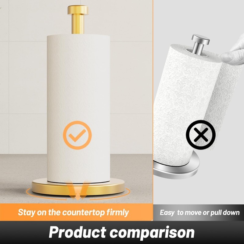 VEHHE Gold Kitchen Roll Holder, Free Standing Paper Towel Holder