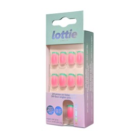 Lottie London Stay Press'd Press on Nail Set in Watermelon, Pink & Green Tips, 30 False Nails