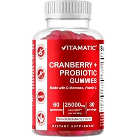 Vitamatic Vitamatic 2 Pack Vegan Cranberry Gummies with D-Mannose, Probiotic & Vitamin C for Women Urinary Tract Health - 25000mg Equivalent Per Serving (from 50:1 Extract 500 mg) - 60 Count