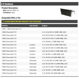 Marketplace Auto Parts A/C Condenser - Compatible with 1983-1986 Chevy C10 W0185-T869137 0