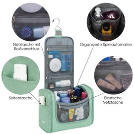 WANDF Large Wash Bag, Hanging Toiletry Bag for Women, Men's Large, Wash Bag for Camping Travel for Children Women Man, Green