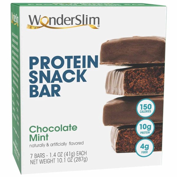 WonderSlim Protein Snack Bar, Chocolate Mint, 150 Calories, 10g Protein, 4g Fiber (7ct)