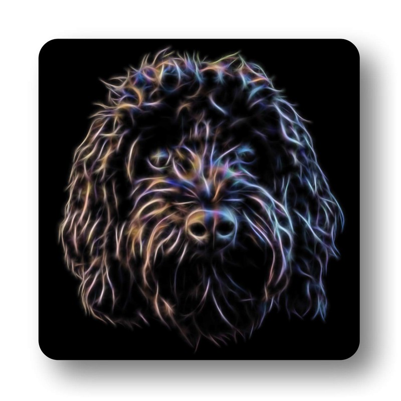 Fractal Artworks Cockapoo Coaster Set with Fractal Art Design. Black