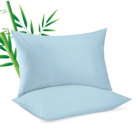 4 Pack Cooling Pillowcases for Hot Sleepers & Night Sweats, 400 TC Bamboo Viscose Pillow Protectors, Zippered Pillow Cases Standard Size, Breathable Silky Soft Pillow Covers, Sky Blue, 20x26