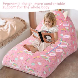 COMAX Unicorn Bean Bag Chairs for Kids 8-12, Large Kid Beanbag Chair with Filler, Big Toddler Lounge Bean Chair, Children Lazy Floor Lounger for Girls Boys, Glowing Unicorn, Pink