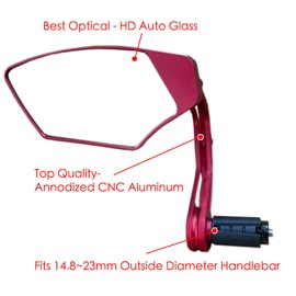 Hafny 2024 NEW Motorcycle Bar End Mirror, CNC Alloy Aluminum Anodized Rearview Mirror, Convex Glass Lens, Wide Range Fitting, Scooter Mirrors, Snowmobile, HF-M702S-FS002 (Red (Left Side))