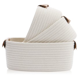 YOSTORYA Storage Basket (Set of 3) Cotton Rope Woven Storage Basket Small Toy Storage Basket L Size White