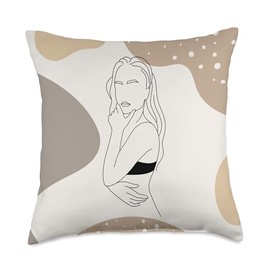 Abstract Women Face Line Art Beige Pastel Line Art Minimal Throw Pillow