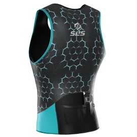 SLS3 Mens Triathlon Top - Tri Top Men Singlet - Mens Triathlon Shirt - Triathlon Tops Mens Bike Jerseys - FRT 2 Pocket Sleeveless Triathlon Shirts Men (Black/Graphite Honeycomb, Medium)