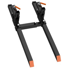 WHIZMIA 2000 lbs Clamp on Pallet Forks 43" Heavy Duty Pallet Forks with Adjustable Stabilizer Bar for Tractor Bucket Loader Skid Steer