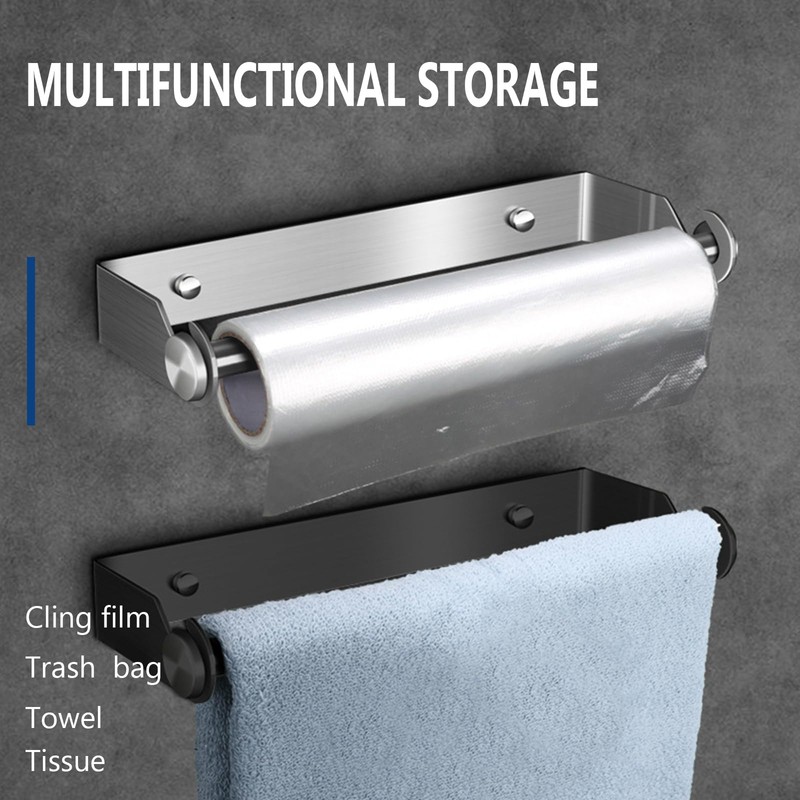 Stainless Steel Black Paper Towel Rack Wall Mount Self Adhesive