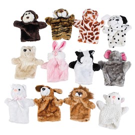 Plush Animal Hand Puppets for Kids (12 Pieces) Zoo and Farm Assortment