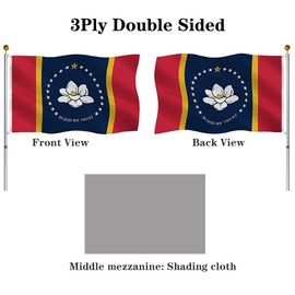 Hypoth - Bandera de doble cara de la República de Mississippi Sates de 3 x 5 pies para exteriores, resistente a la decoloración, resistente a los rayos UV, 3 capas, cabecera de lona con 2 ojales de latón fáciles de levantar