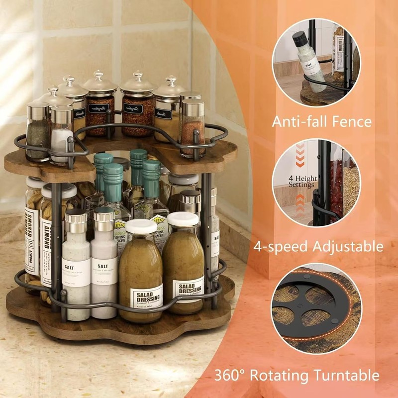12" Wood Lazy Susan Rotating Spice Rack Spice Turntable Organizer