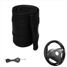 Lenkradbezug Leder, Auto Lenkradhülle zum schnüren Nähen mit Nadel und Faden Spezial Sport Design M3 Schwarz Universalgrösse 37-38 cm