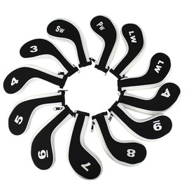 Scott Edward 12pcs Number Print Golf Club Irons Covers Neoprene Zippered Golf Wedge Covers with Long Neck Protective Mesh Golf Head Covers for Men Women Fit Most Standard Irons (White Black)