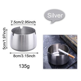 AKOAK 1 Pack Stainless Steel Round Thickening Anti-fall High Temperature Heat Resistant Ashtray, Living Room Desk Office Desk Ash Storage Tray Box