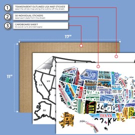 RV State Travel USA Map Vinyl Sticker - Camper Trailer Decals for Window with State Flag - Road Trip Map of America - Waterproof, UV Protection for Window, Door or Wall (License Plate)