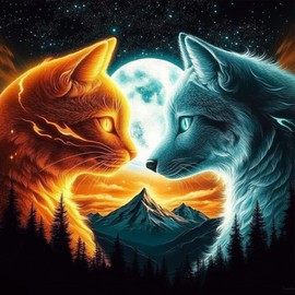 MEIYUDA Wolf and Cat Diamond Painting Kits for Adults, 5D Forest Moonlight Diamond Art Kits for Adult Beginners, DIY Full Diamonds Art Painting Kit for Home Wall Decor 12x12inch