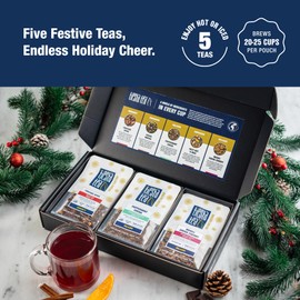 Tiesta Tea - Santa's Bag Tea Gift Set, High to Non Caffeinated Variety Pack, Make Hot & Iced, Assorted Blends with Black, Rooibos, and Herbal, 5 Individual Resealable Pouches