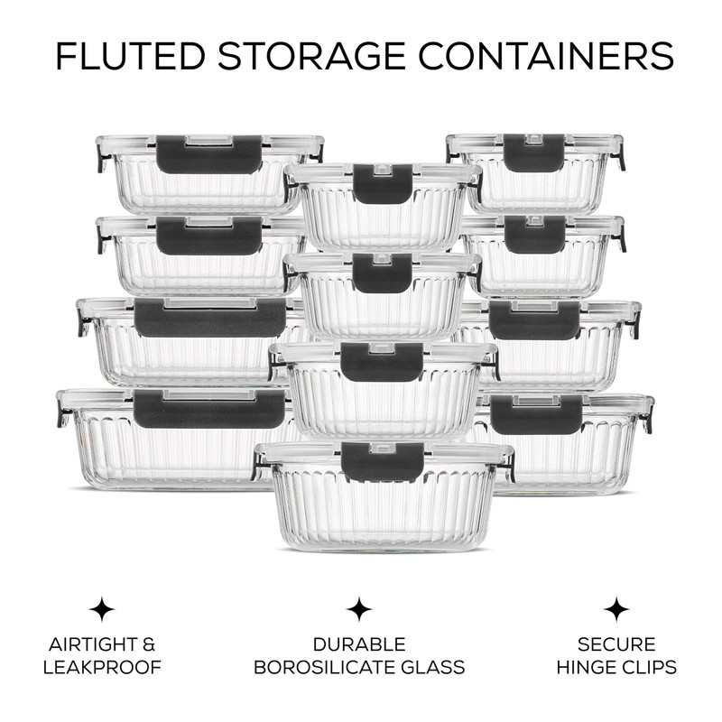 JoyJolt 24pc Borosilicate Glass Storage Containers with Lids | 12