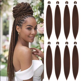 Color 30 Braiding Hair 24 Inch 8 Packs Brown Braiding Hair Pre Stretched Hair For Twist Or Box Braids For Crochet Braids Hot Water Setting Soft Yaki Texture(24Inch,#30)