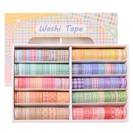 Plaid Washi Tape Set, 100 Rolls Basic Grid Decorative Masking Tapes, 5/8/10/15/20/30mm Wide 6.56ft Long/Roll Colorful Lattice Washi Tape for Arts, DIY Crafts, Journals, Planners, Scrapbook, Wrapping