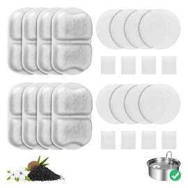 8-Pack Cat Fountain Filter for 7L/230oz/1.8G Stainless Steel Dog Dispenser, 8 Sets of Dog Water Fountain Replacement Filter/Foam/Sponge for 7L/230oz 1.8GAL Pet Drinking Water Bowl