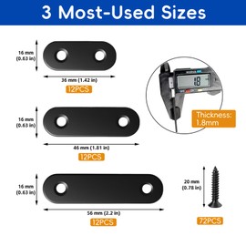 Fixpax 108PCS 3 Sizes Flat Metal Mending Plates for Wood, 1.4"/1.8"/2.2" inch Heavy Duty Stainless Steel Straight Repair Brace Brackets with Screws(Black)