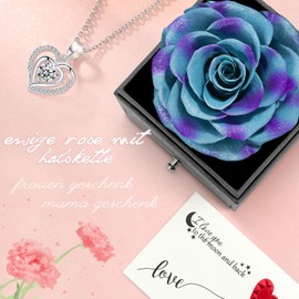 Miofula Eternal Rose Gifts for Women, Preserved Roses with Heart Necklace and Earrings Made of 925 Sterling Silver, Rose Gift Box for Mum Wife for Birthday, Christmas, Valentine's Day, Mother's Day