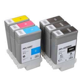 INK+ Ink Cartridge Replacement for Canon PFI-102 ImagePrograf iPF500 510 600 605 610 650 655 700 710 720 750 755 760 765 130ML (2MBK,BK,C,M,Y) 6Pack