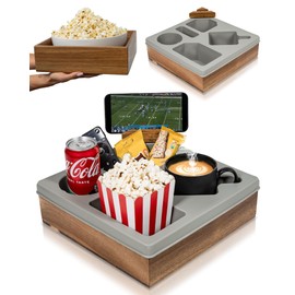 Couch Cup Holder Tray - Couch Caddy with Cup Holder - Sofa Organizer w/Phone Stand - Waterproof, Anti-Spill Sofa Organizer Caddy for Snacks, Remotes & Drinks – Bed & Car Seat Storage (Gray)