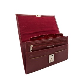 Woodland Leathers Passport Holder, Faux Leather Passport Holder Travel Wallet, Travel Document Wallet Organiser with RFID Credit Card Slot and Key Lock (Burgundy)