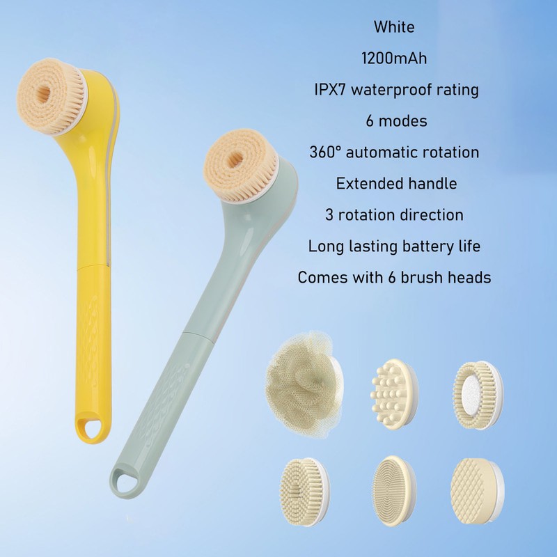 Electric Bath Brush Exfoliating Multifunctional with 6 Attachments Auto Rotation