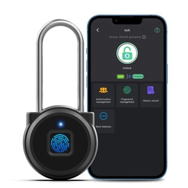 Fingerprint Gym Locker Lock, Anweller Keyless Biometric Long Shackle Small Padlock, Electronic Digital Bluetooth Smart Waterproof Pad Lock for Outdoor Fence Gate School Storage Sport Backpack Travel
