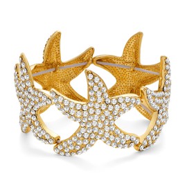 TOVABA Women's Gold Bangle Bracelet - Wide Elastic Bangle, Shiny Statement Jewellery, Skin-friendly & Colour Faithful, Gift for Women, Brass