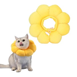 Yunova Soft Cat Cone Collar – Donut-Shaped Recovery E-Collar for Cats, Yellow Sunflower Design, PP Cotton Protective Neck Ring, 20×20cm, Anti-Lick Post-Surgery Cone