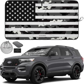 Autoamerics 1-Piece Windshield Sun Shade B&W Camo American Flag USA Design - Foldable Car Front Window Sunshade for Most Sedans SUV Truck - Blocks Max UV Rays and Keeps Your Vehicle Cool - Medium