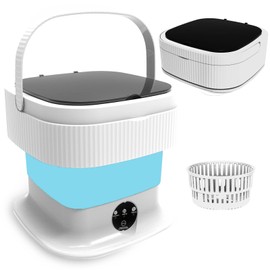Portable Washing Machine, 16L Mini Foldable Washer and Spin Dryer, Collapible Compact Washer, Small Folding Laundry Washing Machine, Socks, Baby Clothes, Underwear, Dorm, Camping, Apartment, RV (Blue)