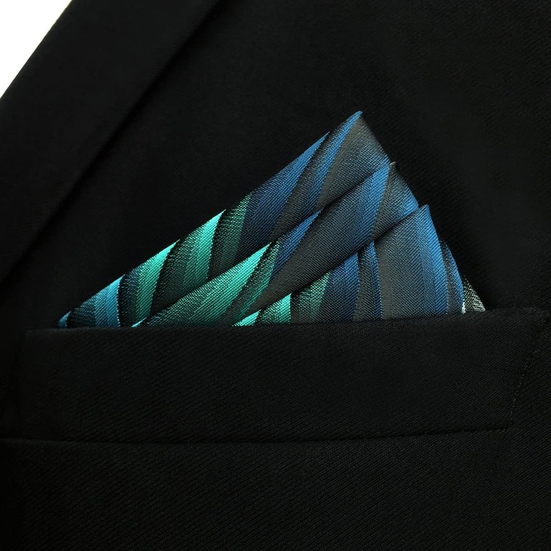SHLAX&WING Men's Abstract Blue Wave Abstract Silk Pocket Square, YH23