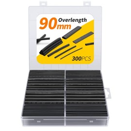 EVENTRONIC Eventronic 90mm Extra Long Heat Shrink Tubing, 300PCS, 2:1 Shrinkage Rate, 6 Sizes, IP56 Waterproof, Used for Electrical Insulation and Wire Connectors, High Load Capacity, Black, Never Fading