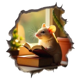 Mouse Reading Book Wall Murals Peel and Stick for Kids Room, Classroom Wall Decor - 3D Effect Wall Mural, Ideal Wall Stickers & Murals, Decorative Decal for Educational Spaces Design 27
