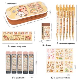 Daphilly Cute Kawaii Capybara School Supplies,Capybara Mechanical Pencil Set Birthday Gifts,Includes Mechanical Pencils,Lead Refills,Erasers,Capybara Stickers,Pencil Holder,for Office School Supplies