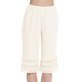 MANCYFIT Pettipant Half Slip for Women Bloomers 12-18" Inseam Wide Leg Lace Pajama Pants Beige Medium
