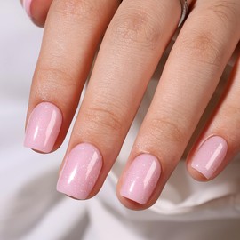 Hrnsnails Short Square Press On Nails, Glue On Nails Short Pink Fake Nails with Glitter Press On Nails Designs, Acrylic Nails Press On Gel False Nails, Artificial Nails Stick On Nails for Women