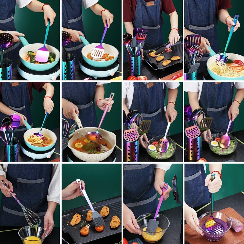 Rainbow Kitchen Utensils Set,13 Pieces Stainless Steel Cooking Utensils Set
