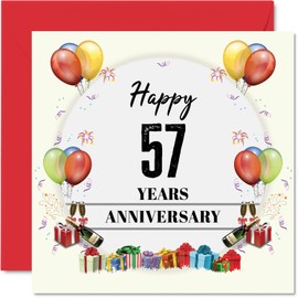 Stuff4 57th Anniversary Card for Husband Wife - Anniversary Party - Happy 57th Wedding Anniversary Card for Partner, 5.7 x 5.7 Inch Greeting Cards for Fifty-Seventh Anniversaries