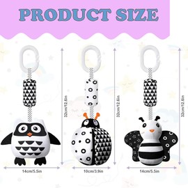 3PCS Baby Hanging Toys Baby Toys 6 To 12 Months Newborn Toys Pram Toys Hanging Toys for Babies High Contrast Baby Toys Black and White Baby Toys Newborn Sensory Toys Baby Gym Toys(Ladybug,Bee & Owl)